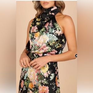 Anabelle Halter Neck Midi Dress - Black Floral